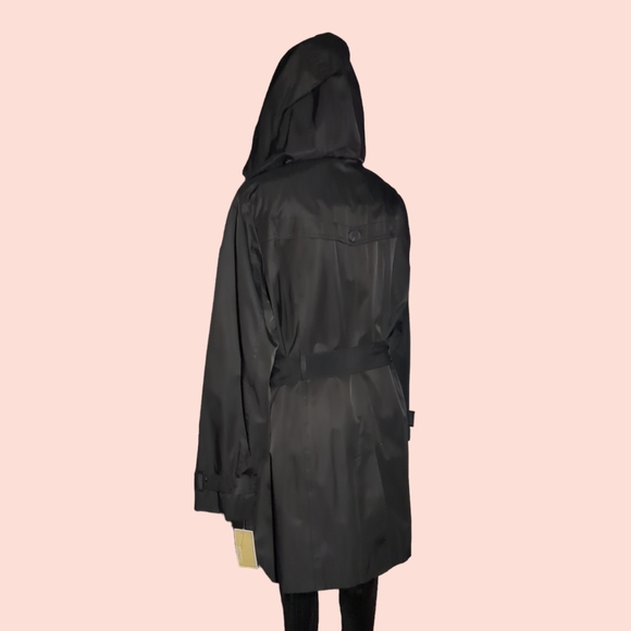 *New* Luxury Michael Kors Black Brested Trench Hoodie Coat Size XL - Picture 11 of 16
